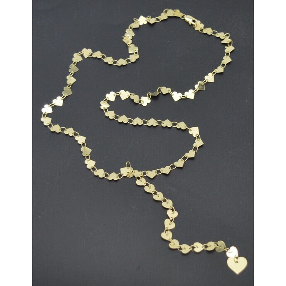 Real 14K Yellow Gold Charm 18" Mirrored Heart Charm 3.5gr Chain Lariat YNecklace - Picture 1 of 6